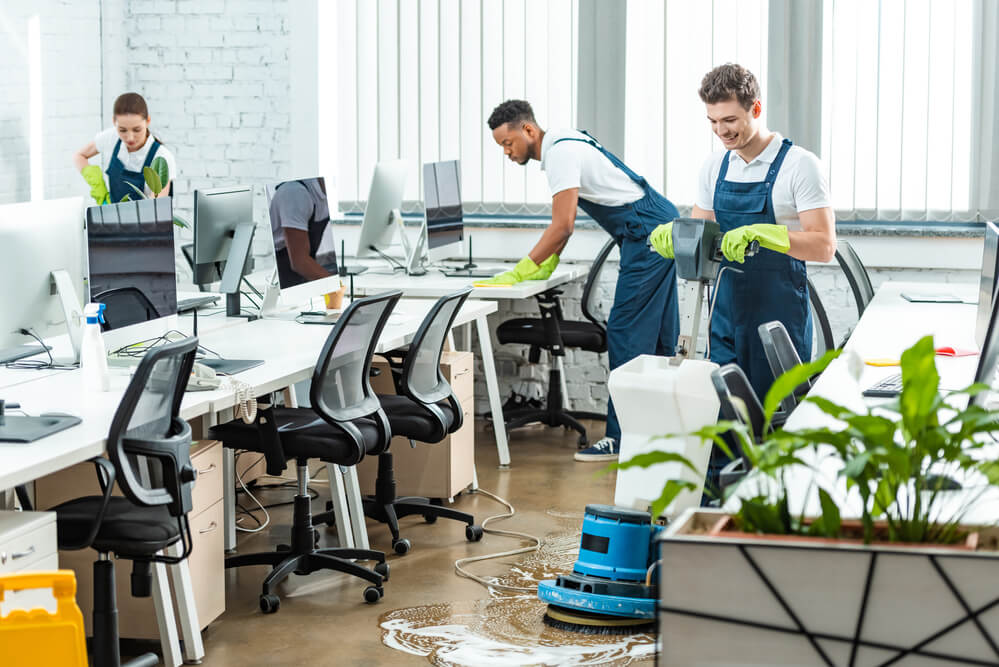 Cleaning an office in a modern office building